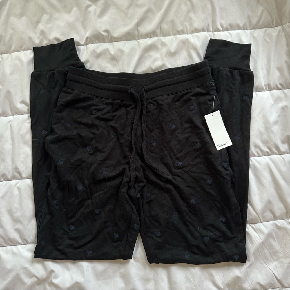 Splendid Black Joggers with Heart Pattern